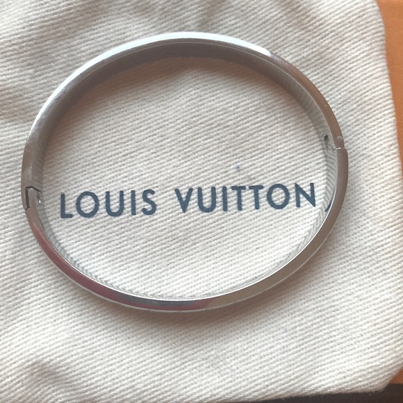 Authentic Louis Vuitton silver engraved with LV signature logo bangle - Picture 1 of 2